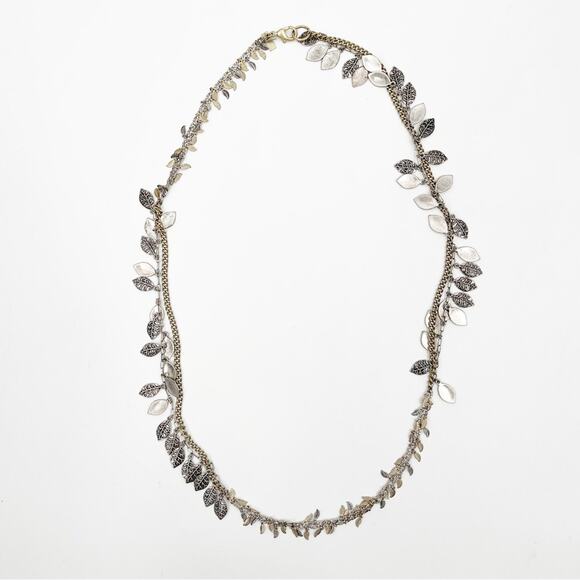 JESSICA SIMPSON Necklace Leaf Feather Boho Mixed Media Gold Silver Long Jewelry - Picture 1 of 10